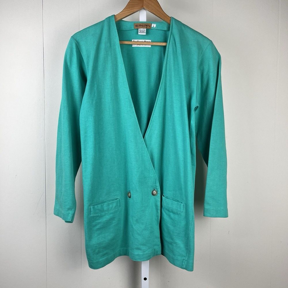 Vintage Ruff Hewn Womens Cardigan Jacket Western 100%‎ Cotton Aqua Green Small